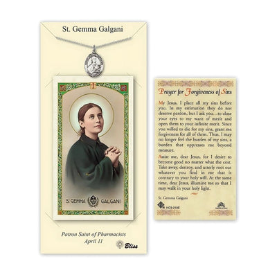 St Gemma Galgani Pewter Medal 3/4-inch and Forgiveness of Sins Prayer Holy Card Gift Set, Bliss Manufacturing