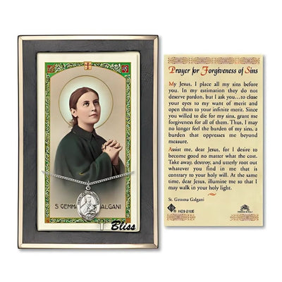 St Gemma Galgani Sterling Silver Medal 3/4-inch and Forgiveness of Sins Prayer Holy Card Gift Set, Bliss Manufacturing