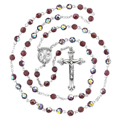 Red Confirmation Pewter Rosary with 6mm aurora borealis tin cut crystal beads, Holy Spirit center and crucifix (view 2)