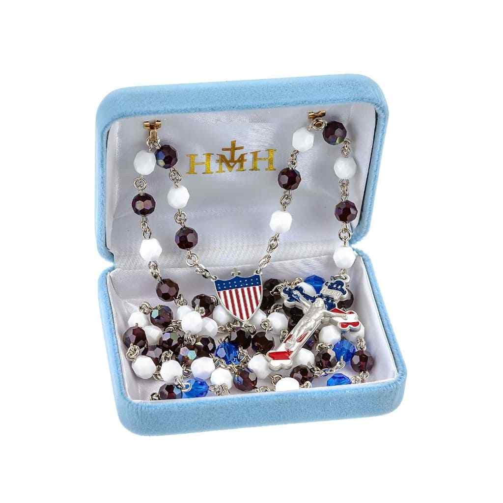 American Patriotic Red | White | Blue Crystal Pewter Rosary | HMH