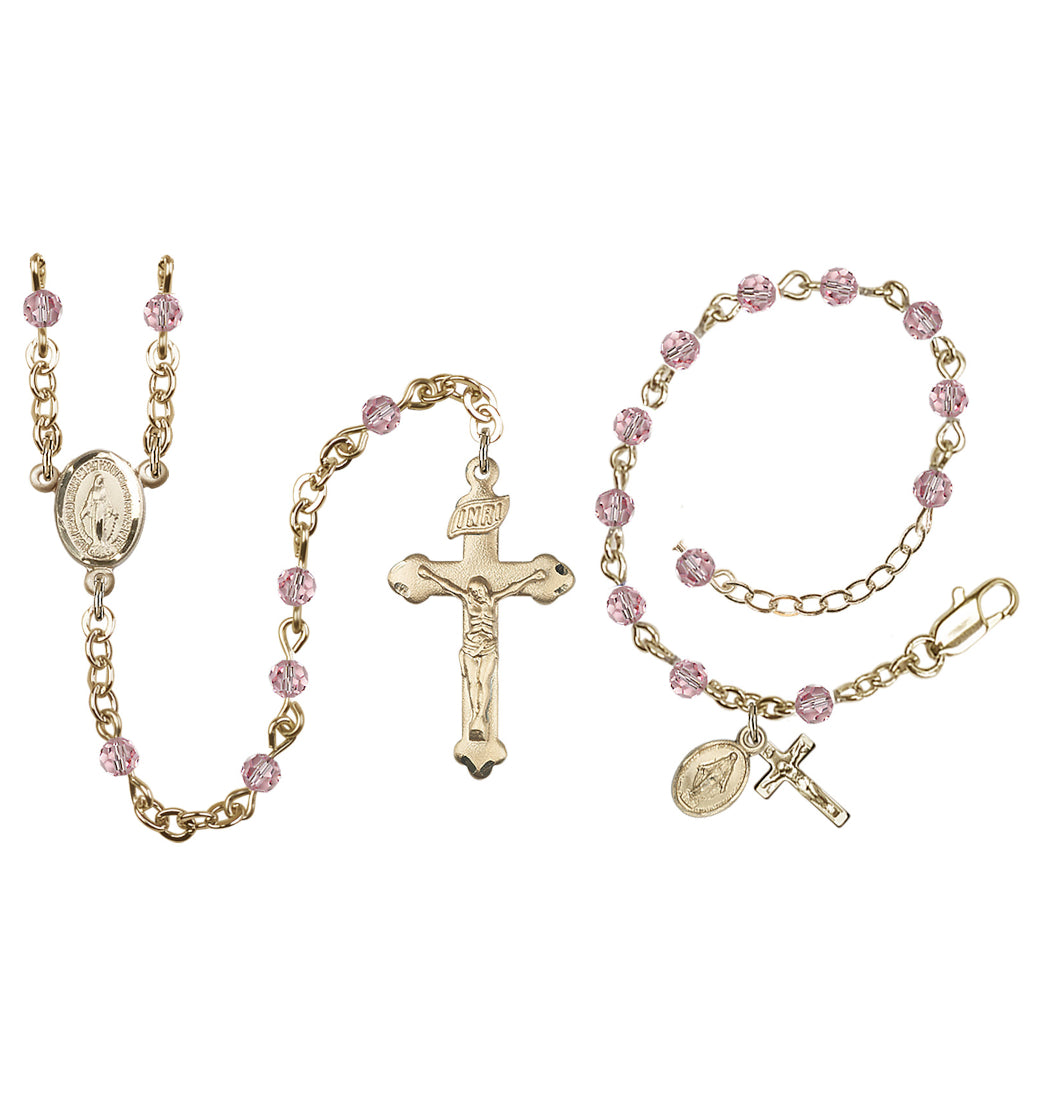 Bliss Baby's Miraculous Gold-plated 4mm Crystal Bracelet and Rosary Set,