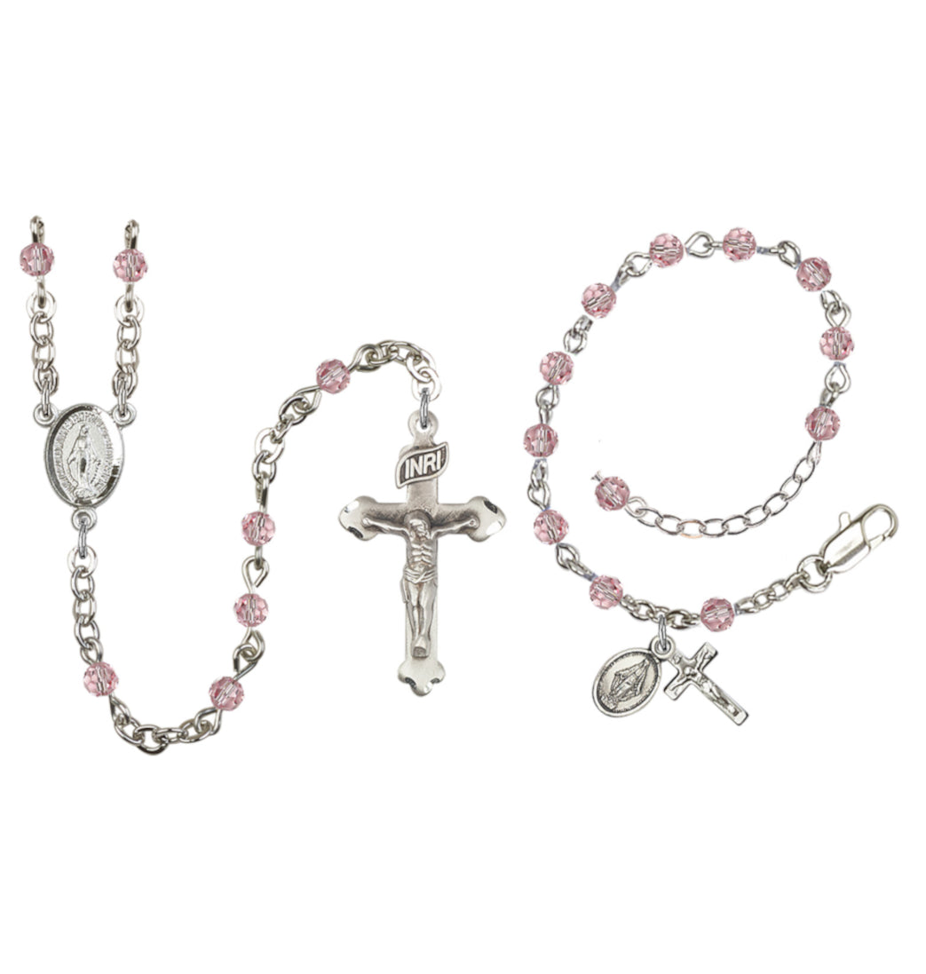 Bliss Baby's Miraculous Silver-plated 4mm Crystal Bracelet and Rosary Set,