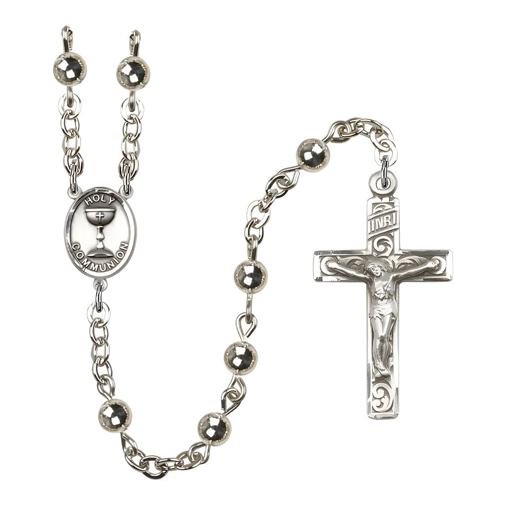 Bliss Holy Communion Chalice Rosary with 5mm silver-plated beads and gift box.