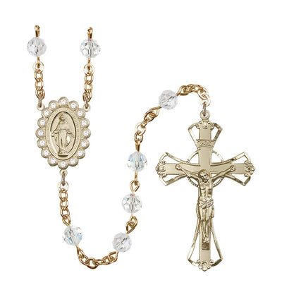 Birthstone 6mm Austrian Crystal Miraculous Gold-Plated Rosary, Bliss Manufacturing