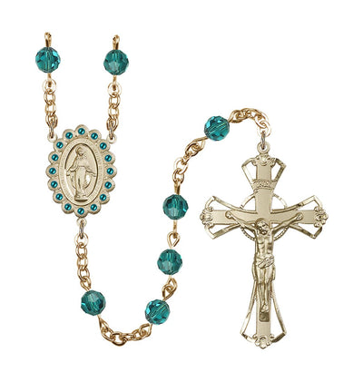 Birthstone 6mm Zircon Austrian Crystal Miraculous Gold-Plated Rosary, Bliss Manufacturing