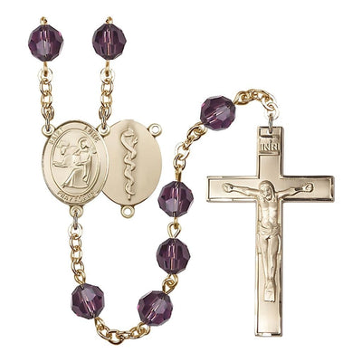 St Luke the Doctor 8mm Austrian Crystal Gold-plated Rosary in Amethyst, Bliss Manufacturing