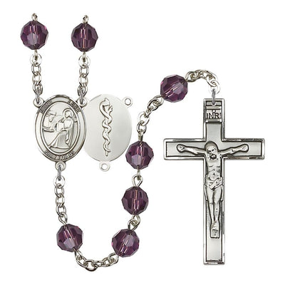 St Luke the Doctor 8mm Austrian Crystal Silver-plated Rosary in Amethyst, Bliss Manufacturing