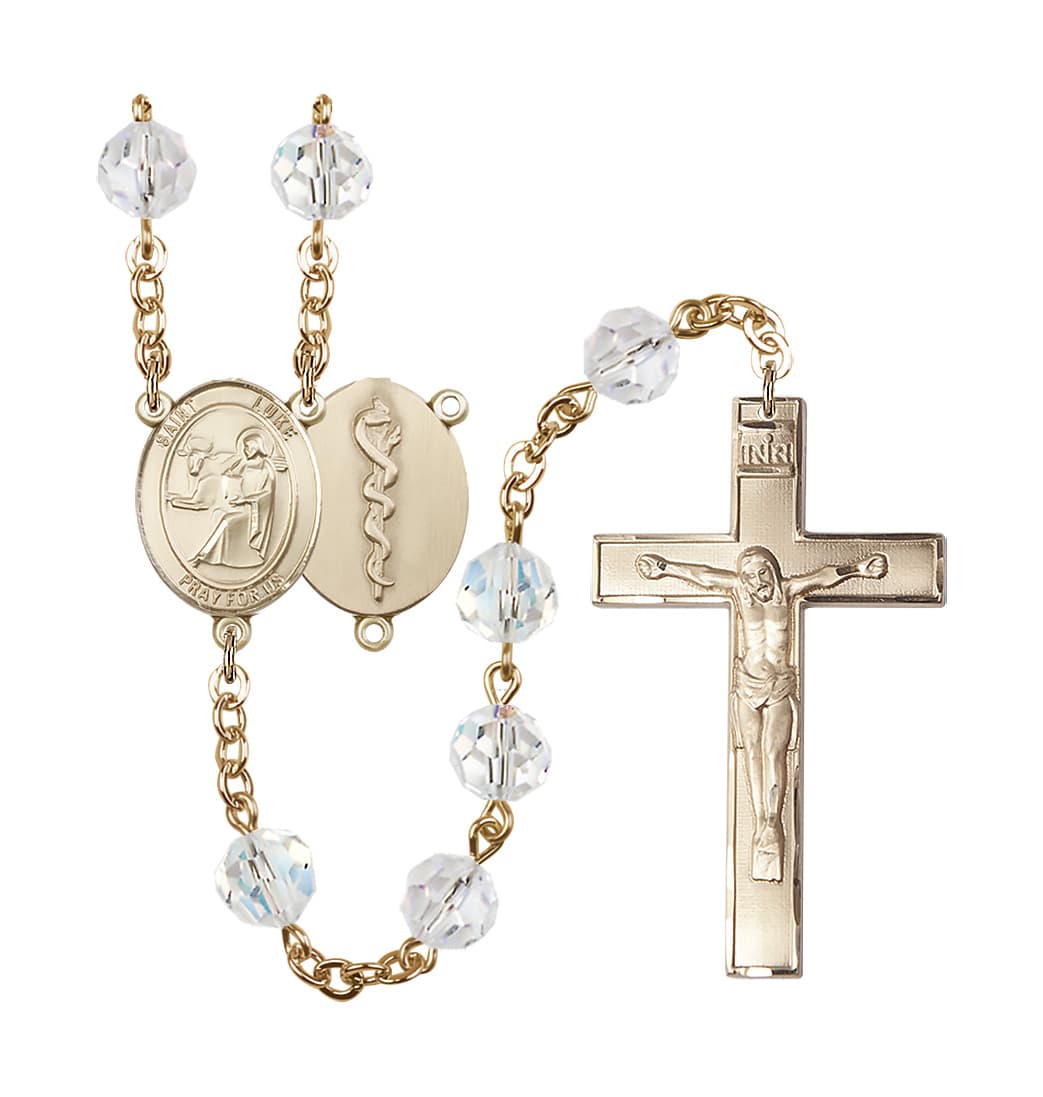 Bliss St Luke the Doctor 8mm Austrian Crystal Gold-plated Rosary,