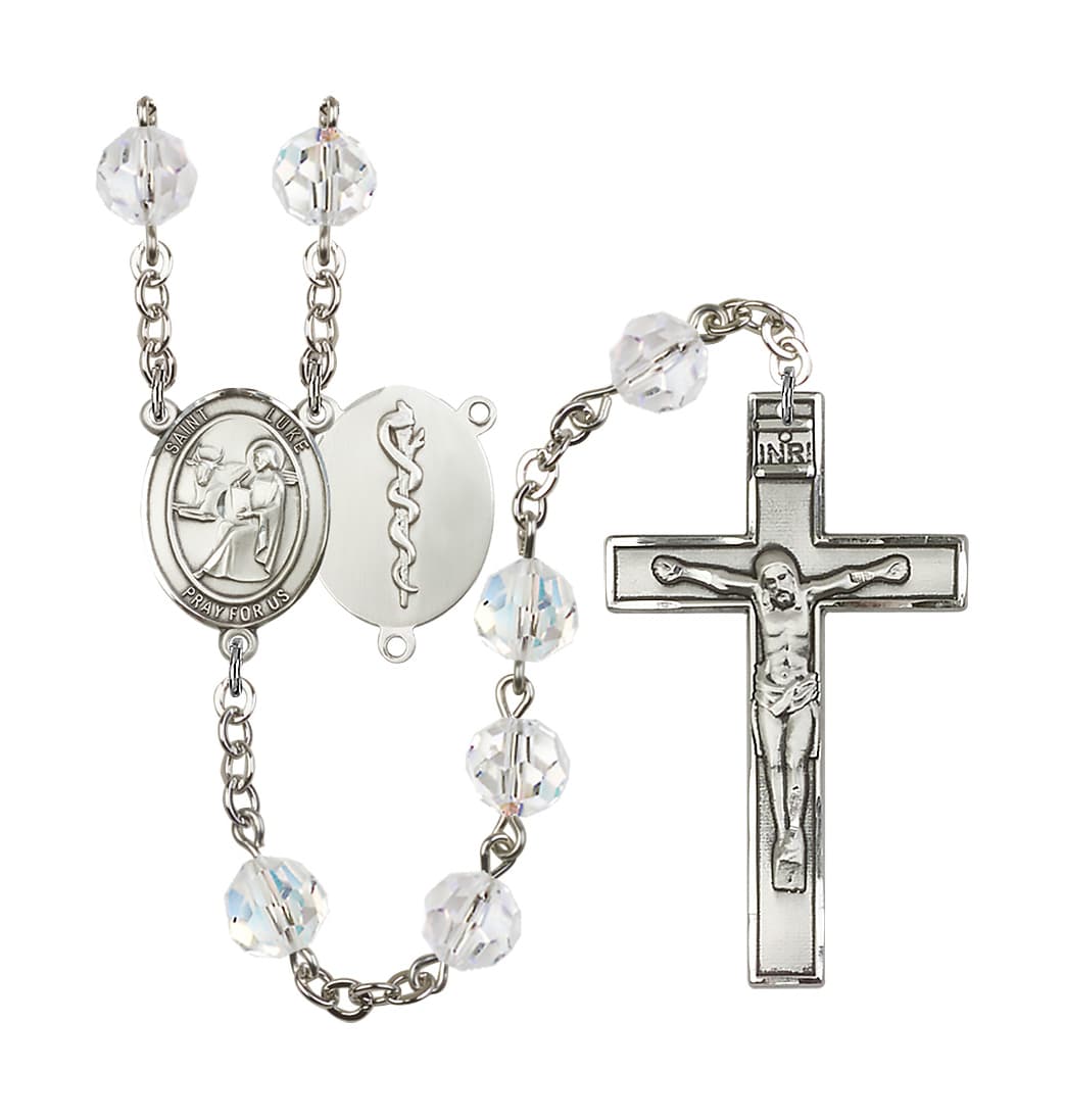 Bliss St Luke the Doctor 8mm Austrian Crystal Silver-plated Rosary,