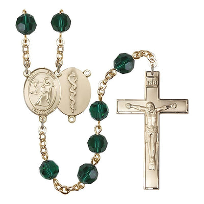 St Luke the Doctor 8mm Austrian Crystal Gold-plated Rosary in Emerald, Bliss Manufacturing