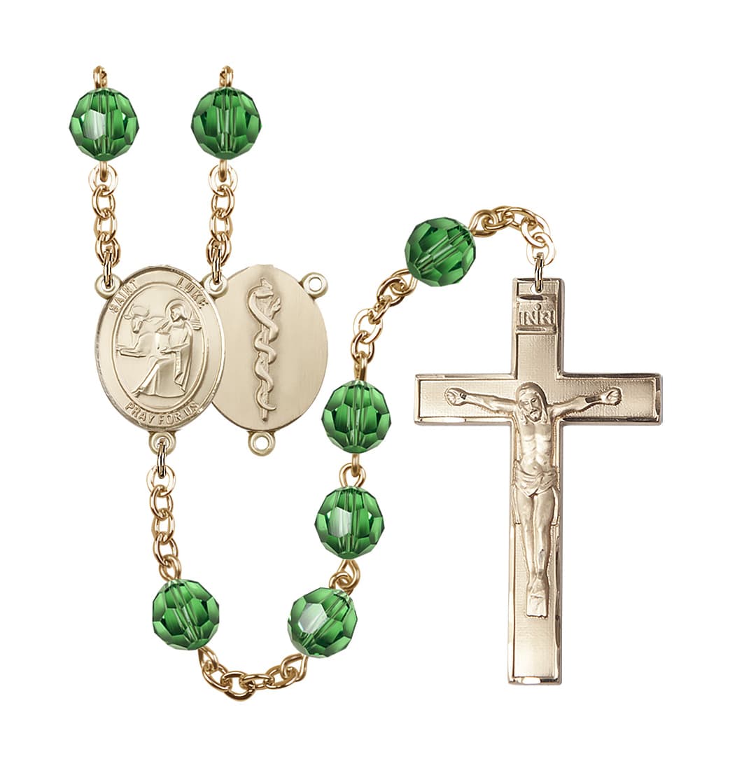 Bliss St Luke the Doctor 8mm Austrian Crystal Gold-plated Rosary in Erinite,