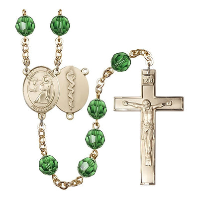 St Luke the Doctor 8mm Austrian Crystal Gold-plated Rosary in Erinite, Bliss Manufacturing