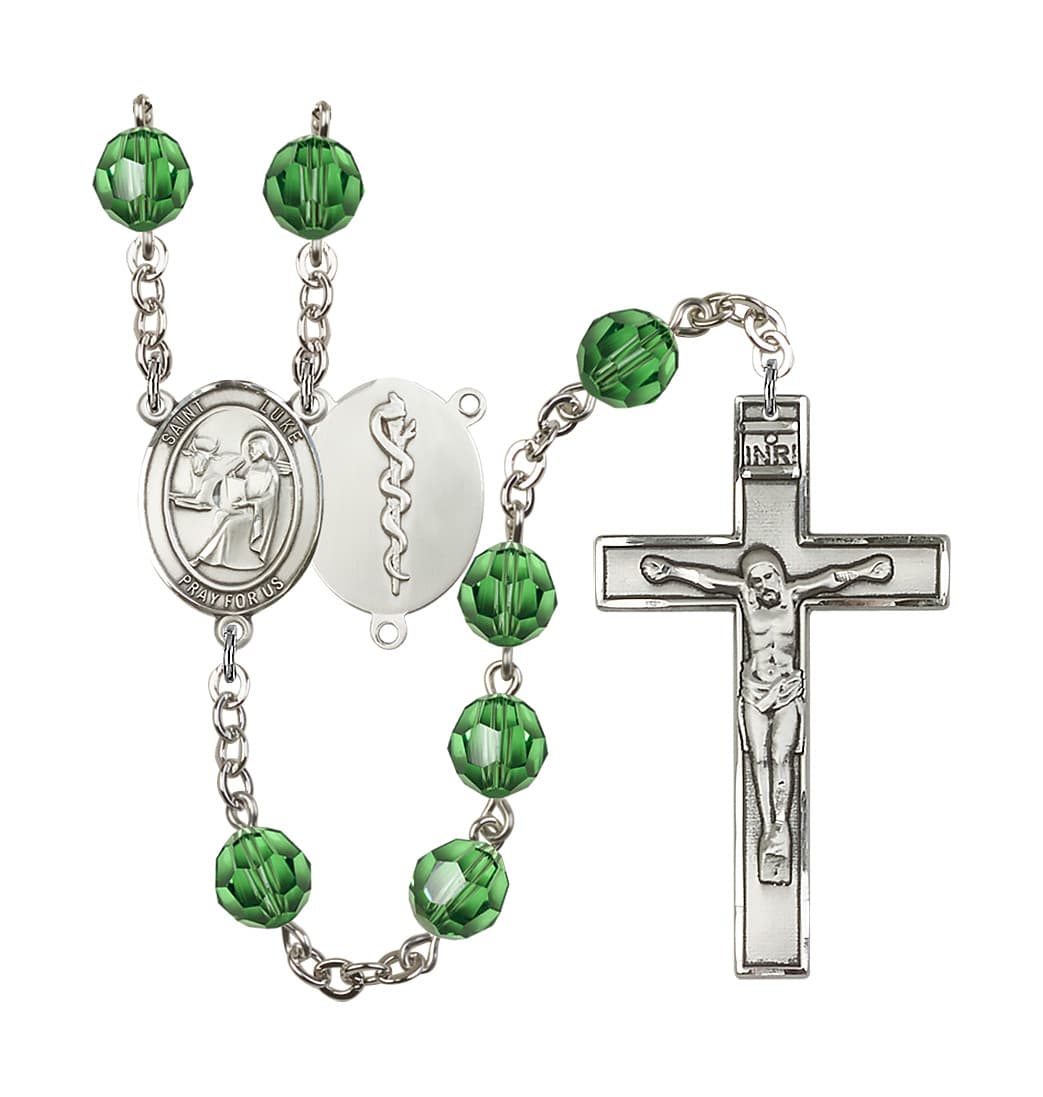 Bliss St Luke the Doctor 8mm Austrian Crystal Silver-plated Rosary in Erinite,