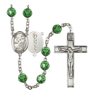 St Luke the Doctor 8mm Austrian Crystal Silver-plated Rosary in Erinite, Bliss Manufacturing