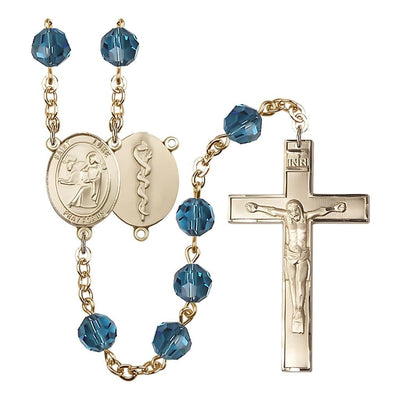 St Luke the Doctor 8mm Austrian Crystal Gold-plated Rosary in Indicolite, Bliss Manufacturing