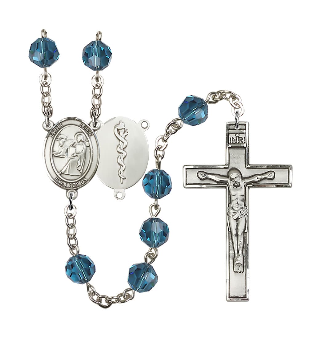 Bliss St Luke the Doctor 8mm Austrian Crystal Silver-plated Rosary in Indicolite,