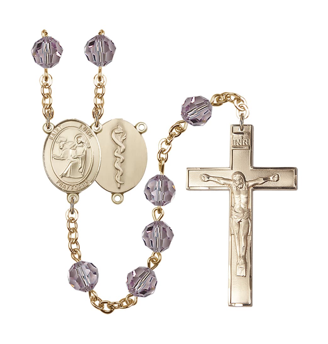 Bliss St Luke the Doctor 8mm Austrian Crystal Gold-plated Rosary in Light Amethyst,