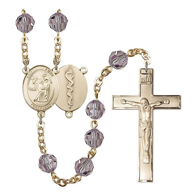 St Luke the Doctor 8mm Austrian Crystal Gold-plated Rosary in Light Amethyst, Bliss Manufacturing
