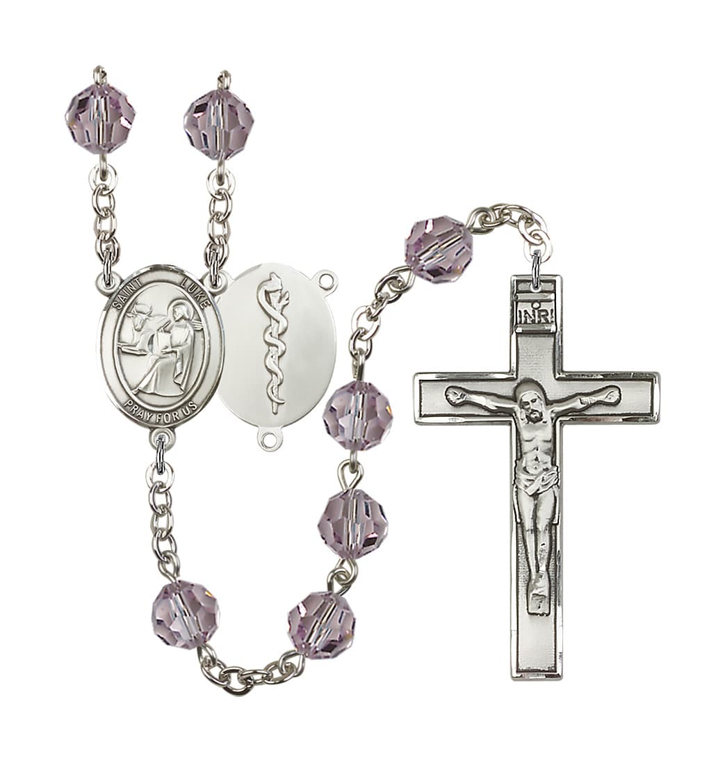 Bliss St Luke the Doctor 8mm Austrian Crystal Silver-plated Rosary in Light Amethyst,