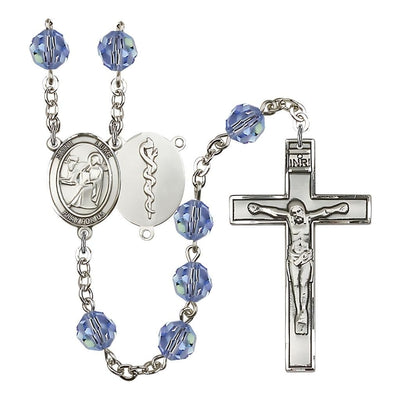 St Luke the Doctor 8mm Austrian Crystal Silver-plated Rosary in Light Sapphire, Bliss Manufacturing