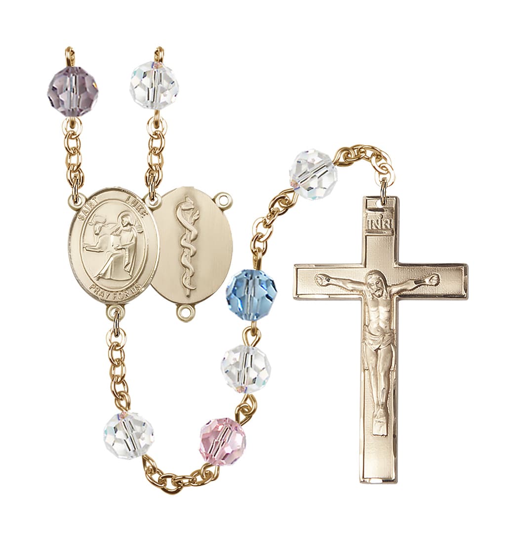 Bliss St Luke the Doctor 8mm Austrian Crystal Gold-plated Rosary in Multi-Color,