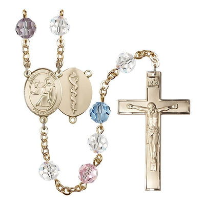 St Luke the Doctor 8mm Austrian Crystal Gold-plated Rosary in Multi-Color, Bliss Manufacturing