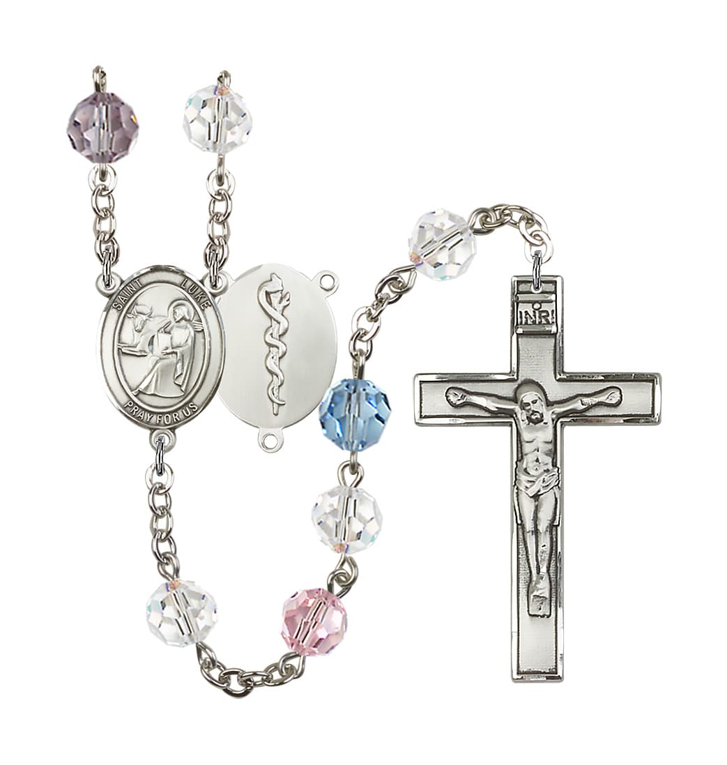 Bliss St Luke the Doctor 8mm Austrian Crystal Silver-plated Rosary in Multi-Color,