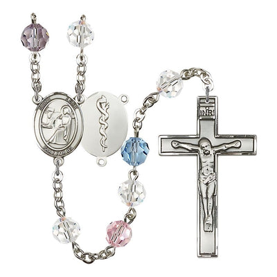 St Luke the Doctor 8mm Austrian Crystal Silver-plated Rosary in Multi-Color, Bliss Manufacturing