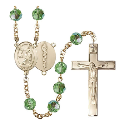 St Luke the Doctor 8mm Austrian Crystal Gold-plated Rosary in Peridot, Bliss Manufacturing