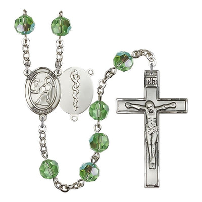 St Luke the Doctor 8mm Austrian Crystal Silver-plated Rosary in Peridot, Bliss Manufacturing