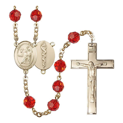 St Luke the Doctor 8mm Austrian Crystal Gold-plated Rosary in Ruby, Bliss Manufacturing