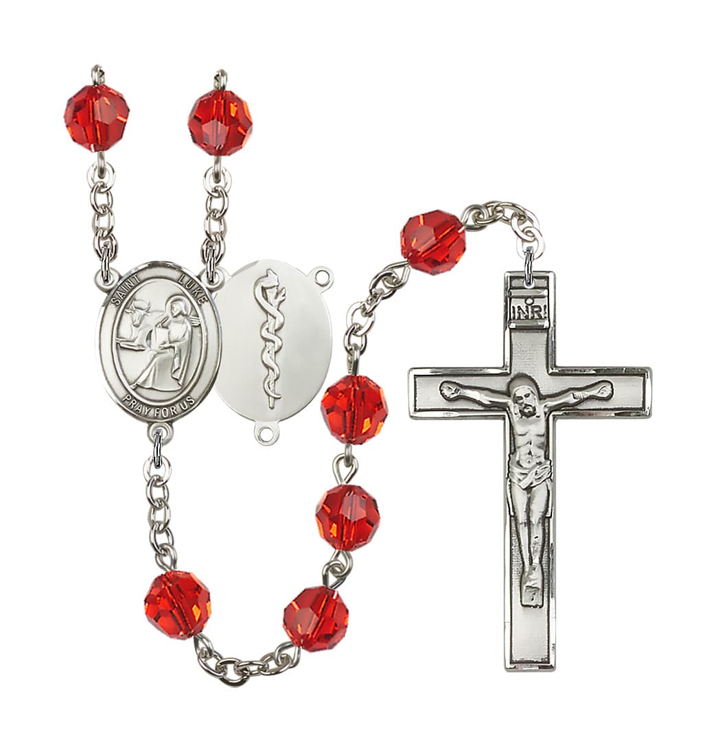 Bliss St Luke the Doctor 8mm Austrian Crystal Silver-plated Rosary in Ruby,