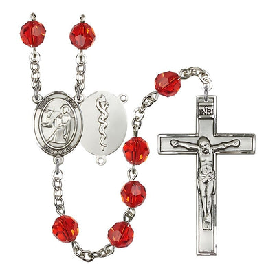 St Luke the Doctor 8mm Austrian Crystal Silver-plated Rosary in Ruby, Bliss Manufacturing