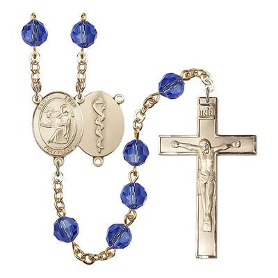 St Luke the Doctor 8mm Austrian Crystal Gold-plated Rosary in Sapphire, Bliss Manufacturing
