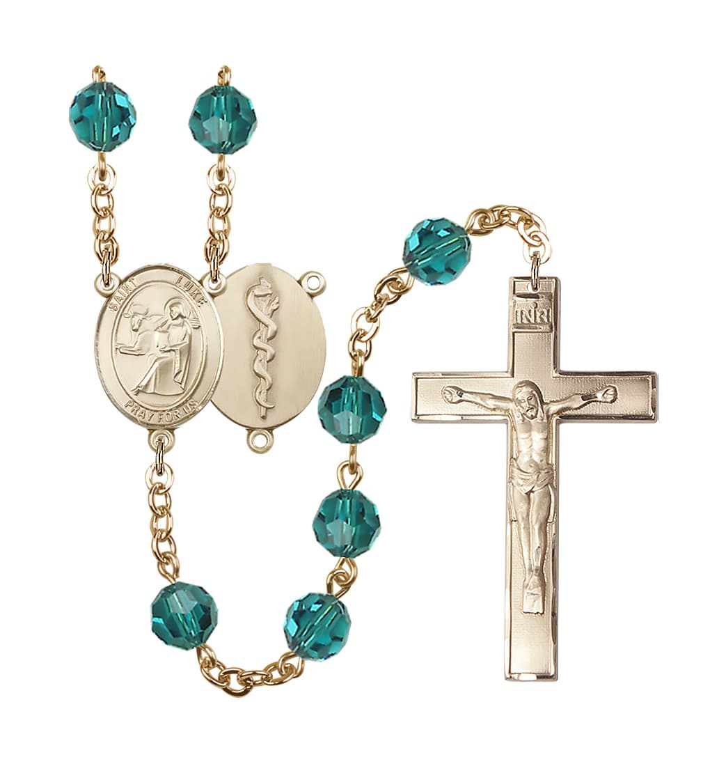 Bliss St Luke the Doctor 8mm Austrian Crystal Gold-plated Rosary in Zircon,