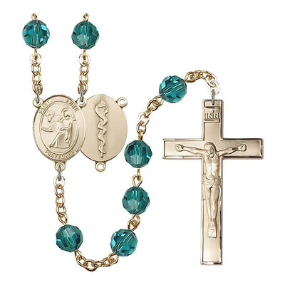 St Luke the Doctor 8mm Austrian Crystal Gold-plated Rosary in Zircon, Bliss Manufacturing