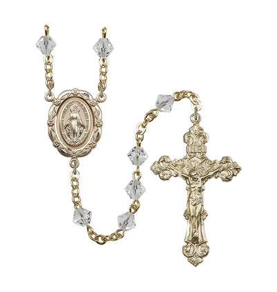 Flower Miraculous 6mm Austrian Crystal Gold-Plated Rosary, Bliss Manufacturing