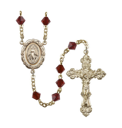 Flower Miraculous 6mm Austrian Crystal Gold-Plated Rosary in Garnet, Bliss Manufacturing