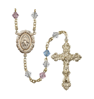 Flower Miraculous 6mm Austrian Crystal Gold-Plated Rosary in Multi-Colors, Bliss Manufacturing
