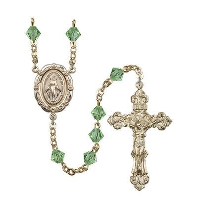 Flower Miraculous 6mm Austrian Crystal Gold-Plated Rosary in Peridot, Bliss Manufacturing