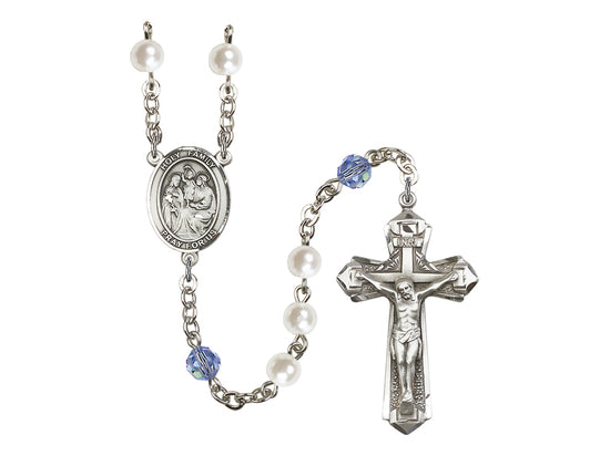 Holy Family Silver-plated Light Blue Crystal and Imitation Pearl Rosary