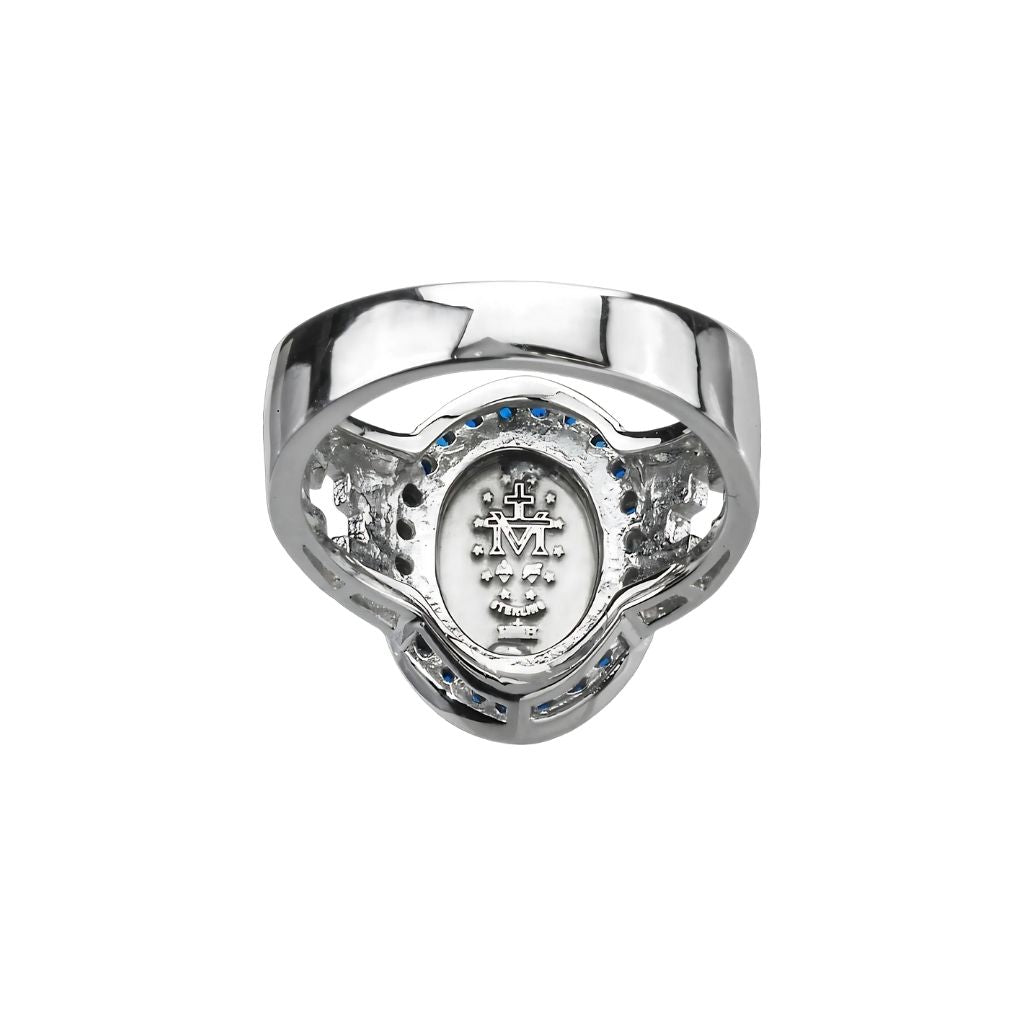 HMH Religious Clear Zirconia Miraculous Sterling Silver Ring back of,