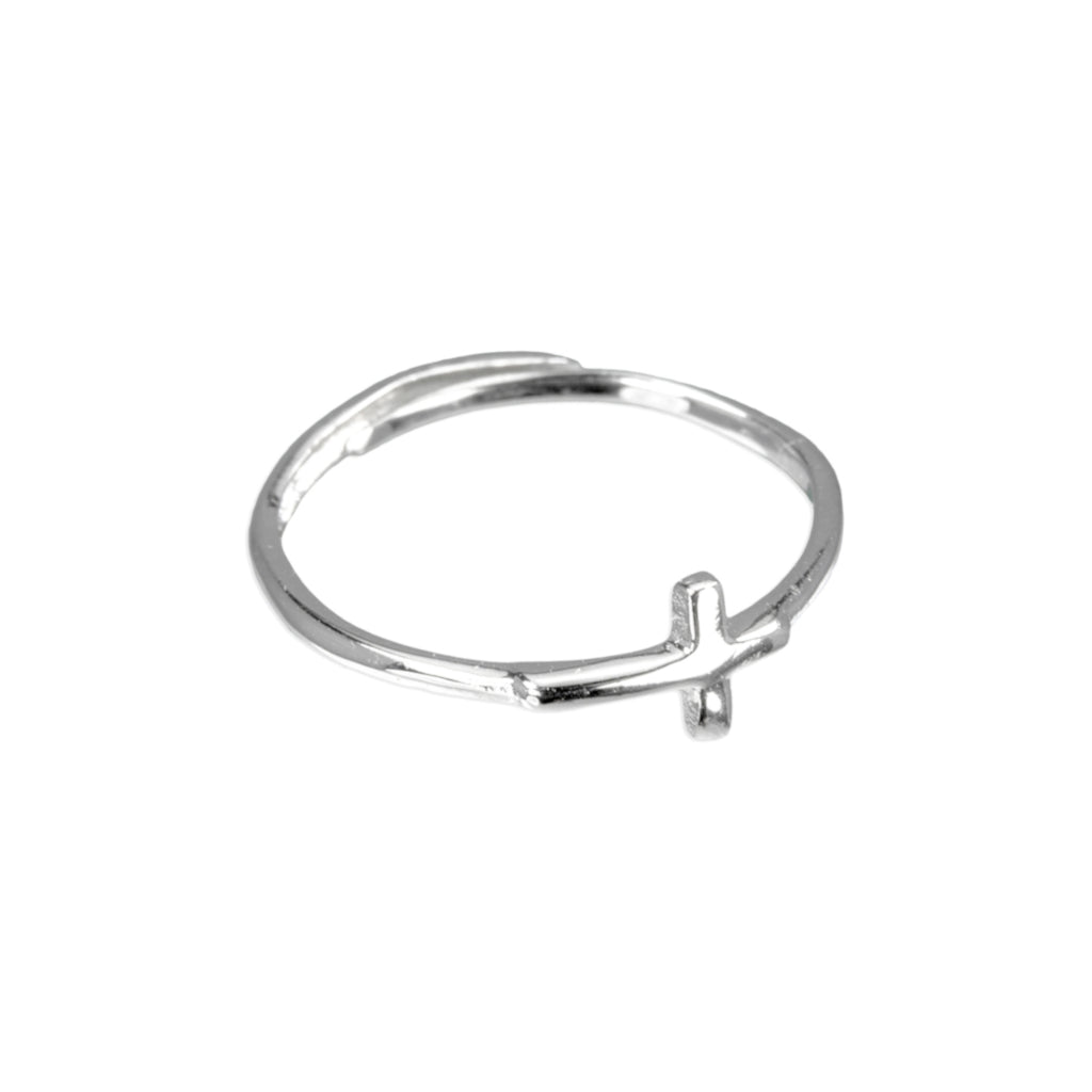 HMH Sterling Silver Adjustable Cross Ring