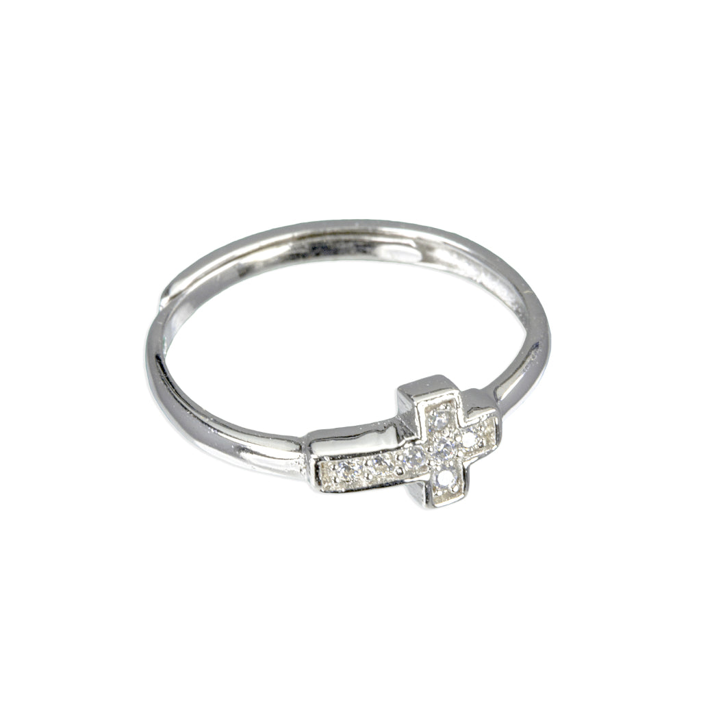 HMH Cubic Zironia Sterling Silver Adjustable Cross Ring