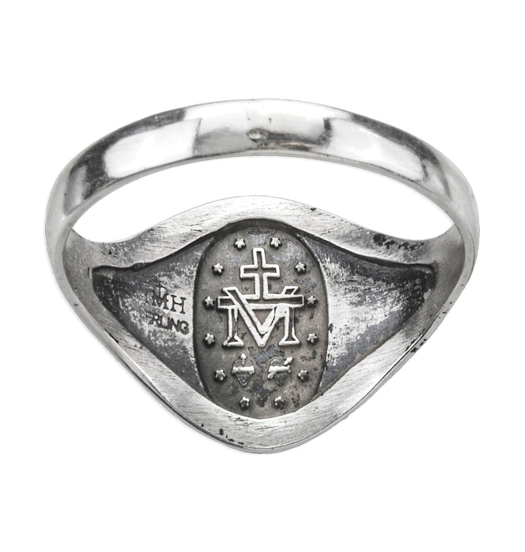 Back of HMH Religious Catholic Miraculous Medal Sterling Silver Ring,