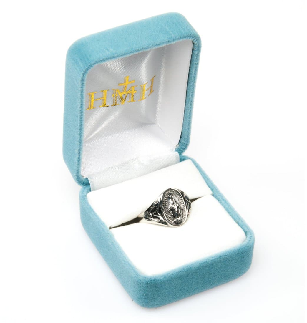 HMH Religious Catholic Miraculous Medal Sterling Silver Ring in Box,