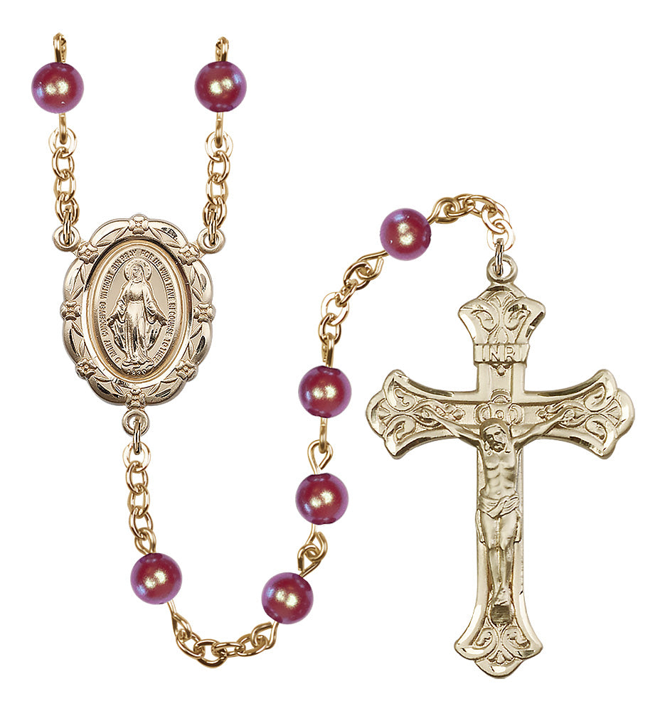 Bliss 14 Karat Gold 6mm Austrian Crystal, Imitation Red Miraculous Rosary,