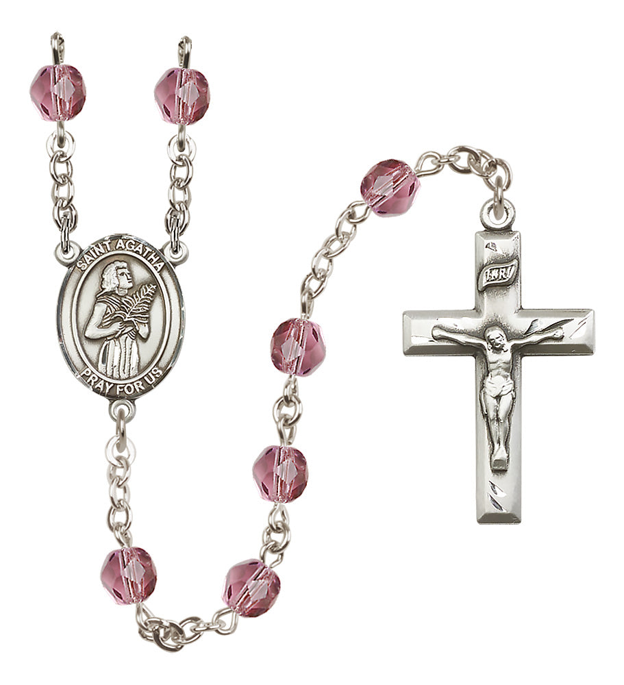 Bliss Small Child's St Agnes of Rome Birthstone Fire Polished Crystal Rosary in Amethyst,