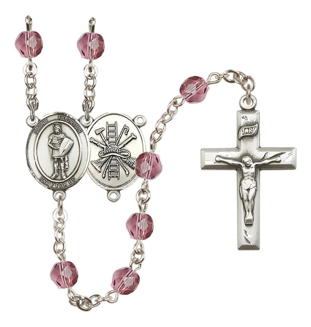 Bliss St Florian Firefighter Center Fire Polished Birthstone Rosary,Birthstone September Sapphire,Amethyst February,