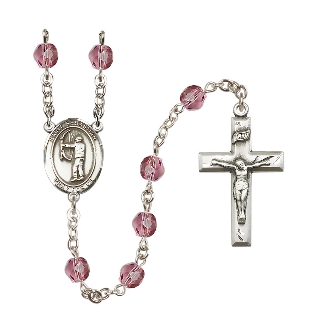 Bliss St Sebastian Archery 6mm Fire Polished Rosary in Amethyst,